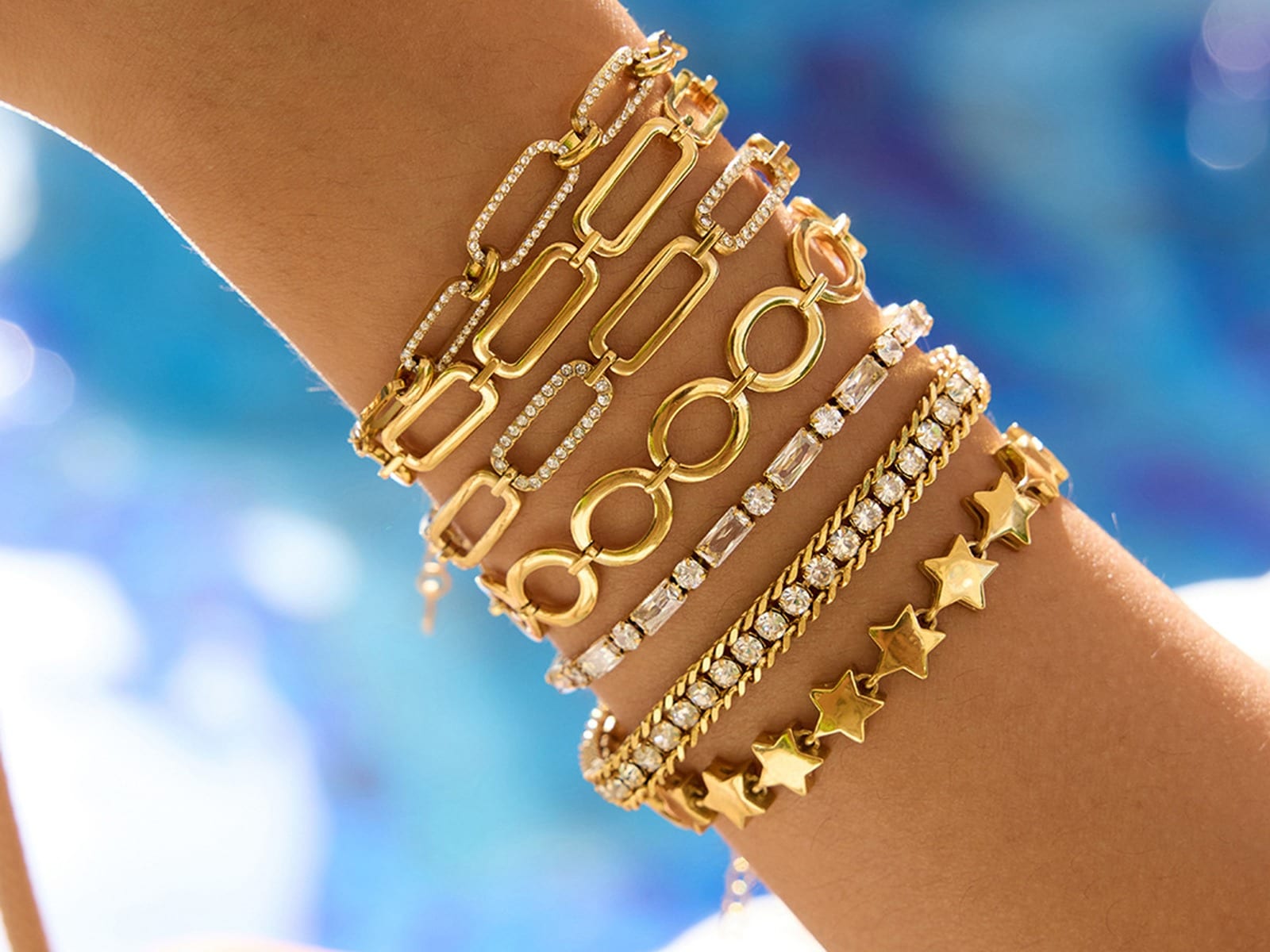Paperclip & Star Chain Bracelets — detail