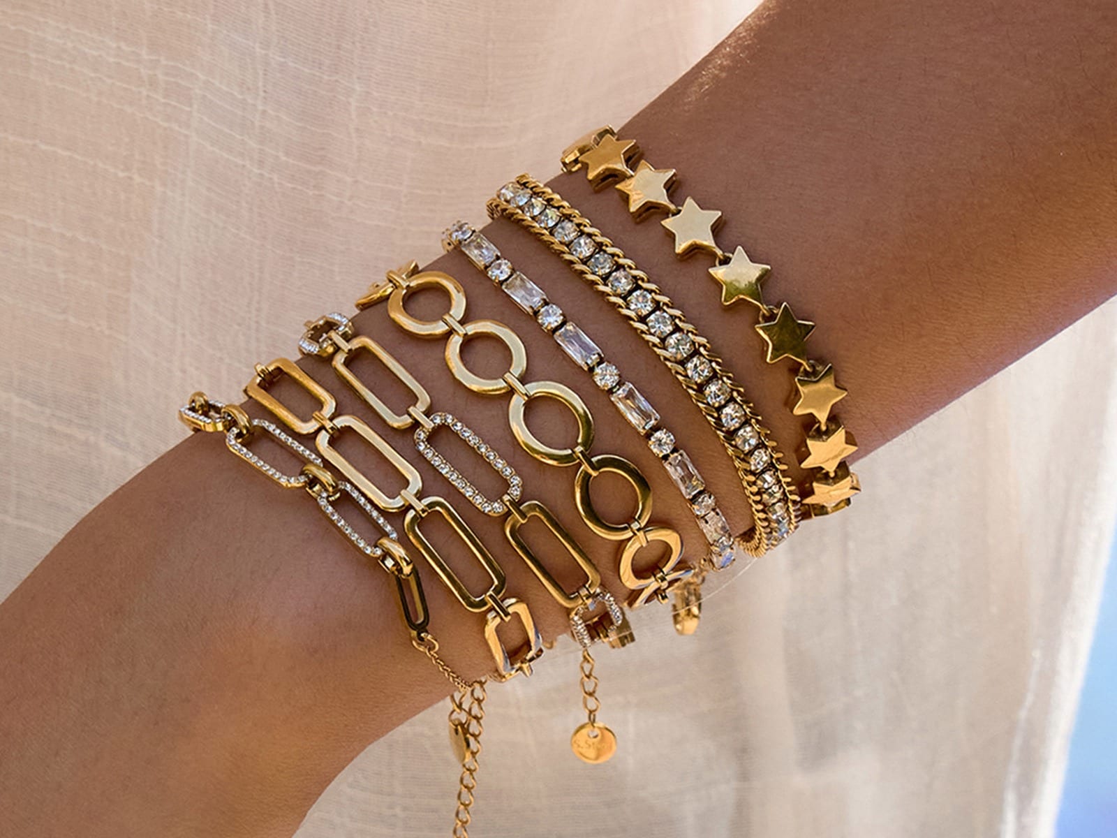 Paperclip & Star Chain Bracelets — detail