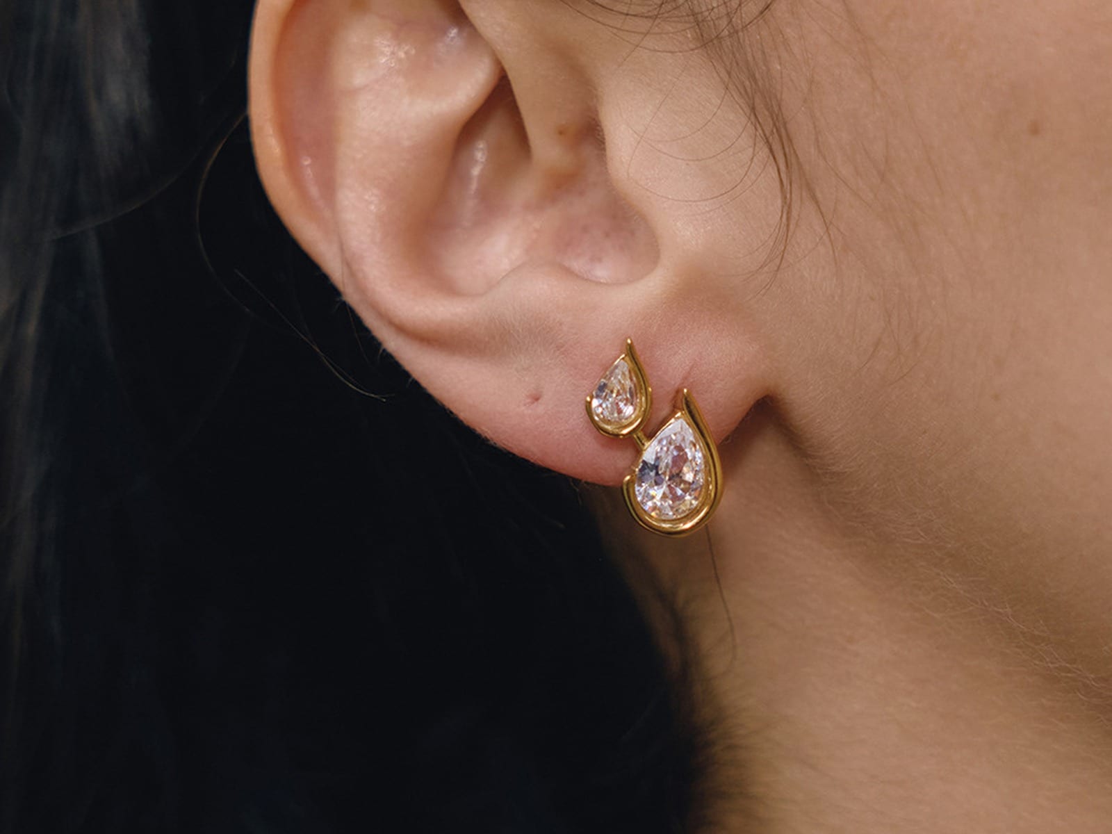 Pear CZ Stud Earrings — detail