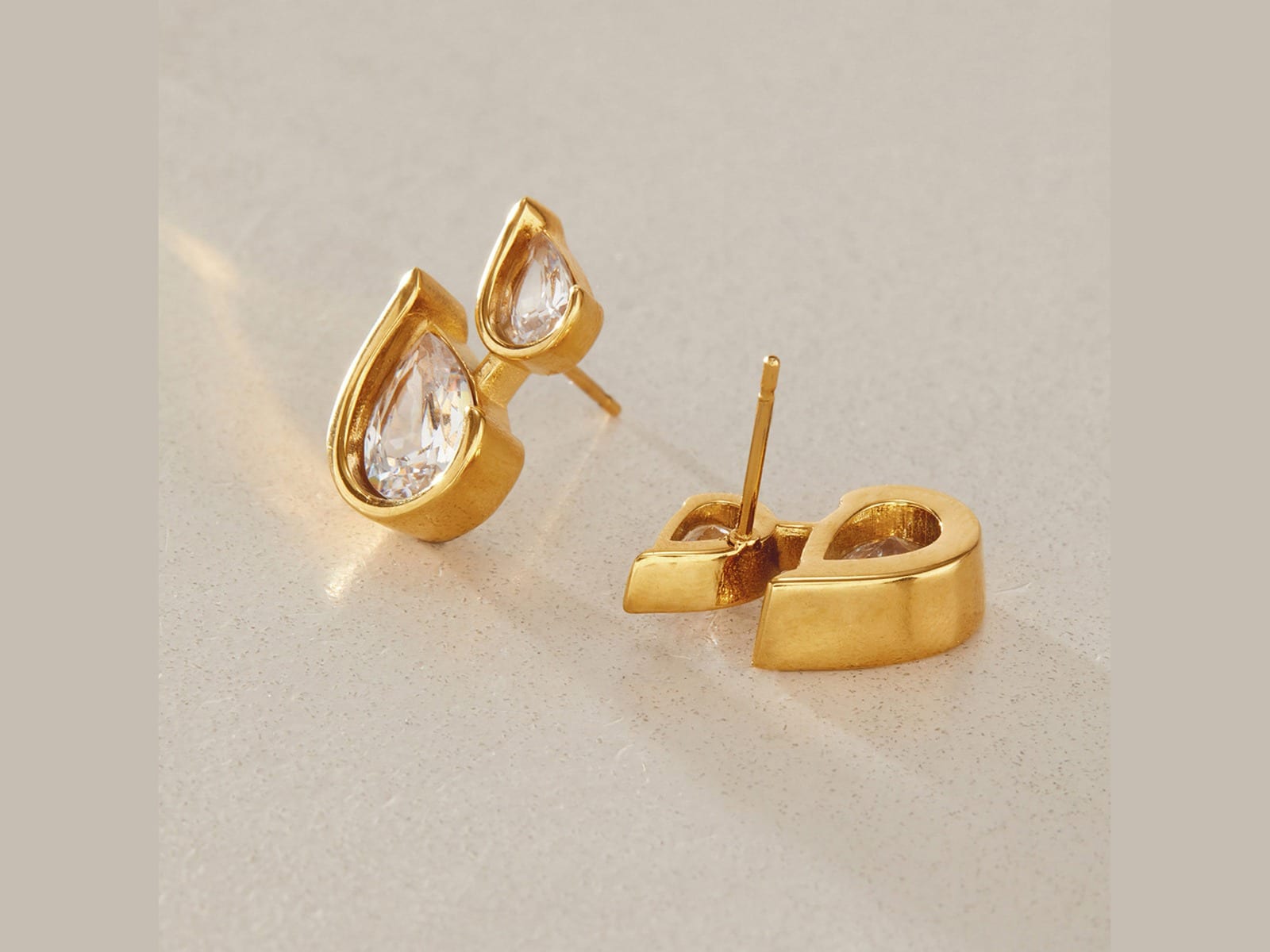 Pear CZ Stud Earrings — detail