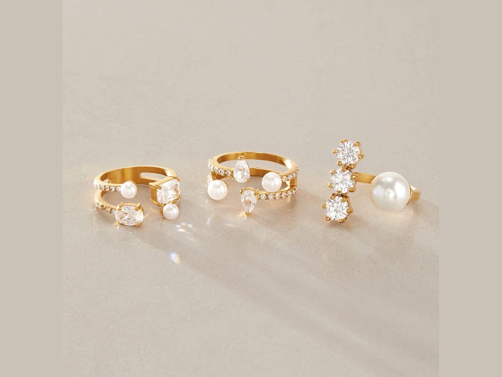 Pearl and CZ Open Ring Range — detail
