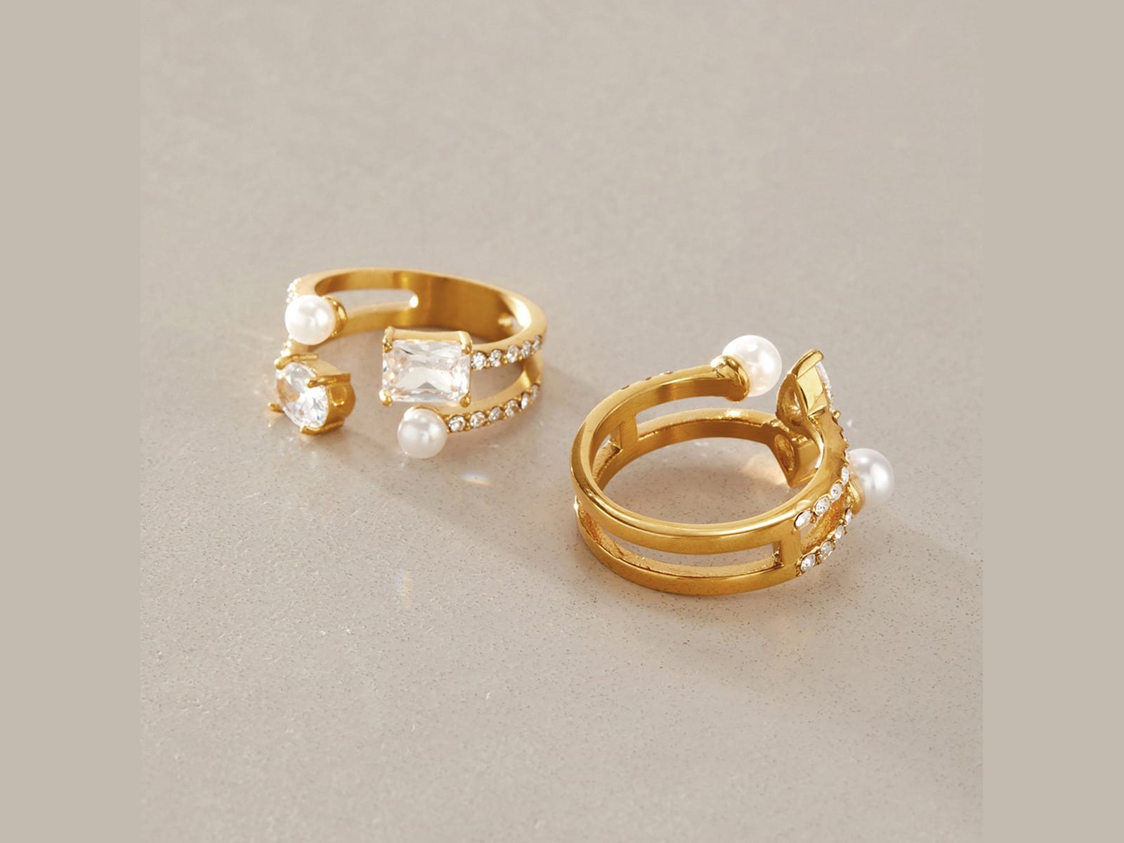 Pearl and CZ Open Ring Range — detail