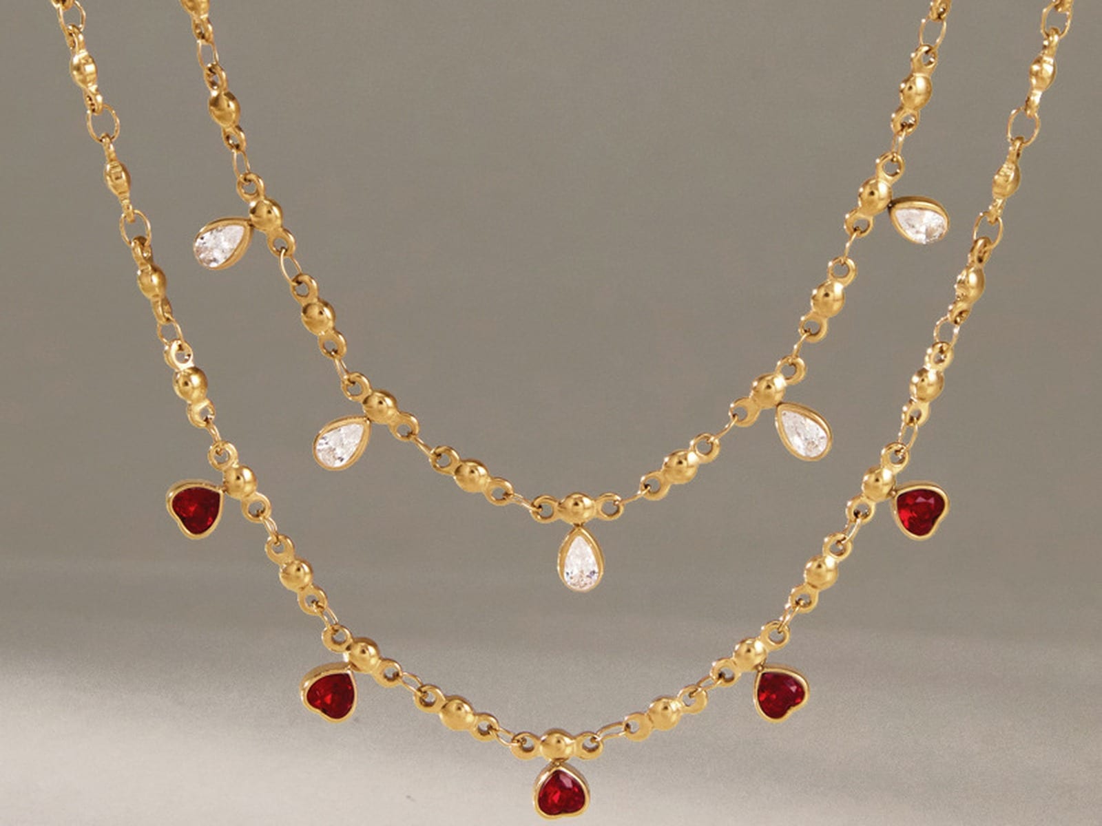 Pearl and Heart CZ Necklace — detail