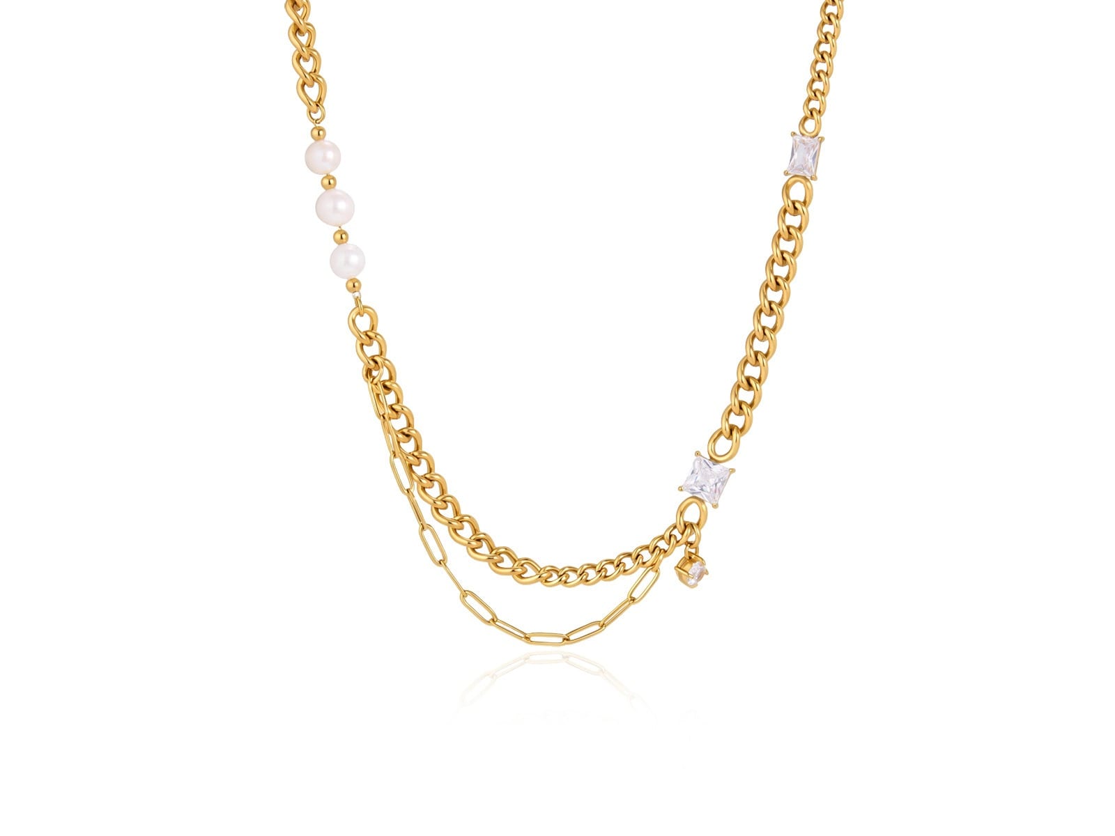 Pearl and Square CZ Layered Necklace