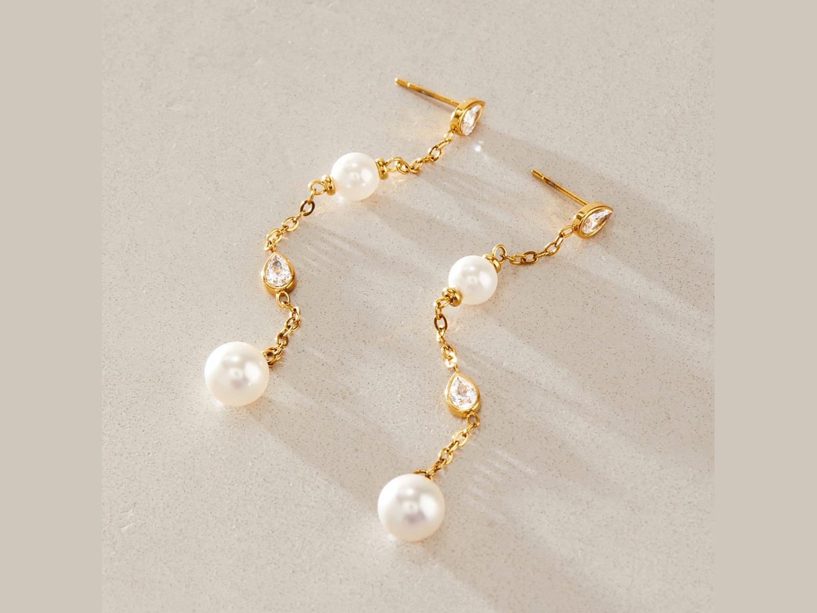Pearl Chain Tassel Earrings — detail