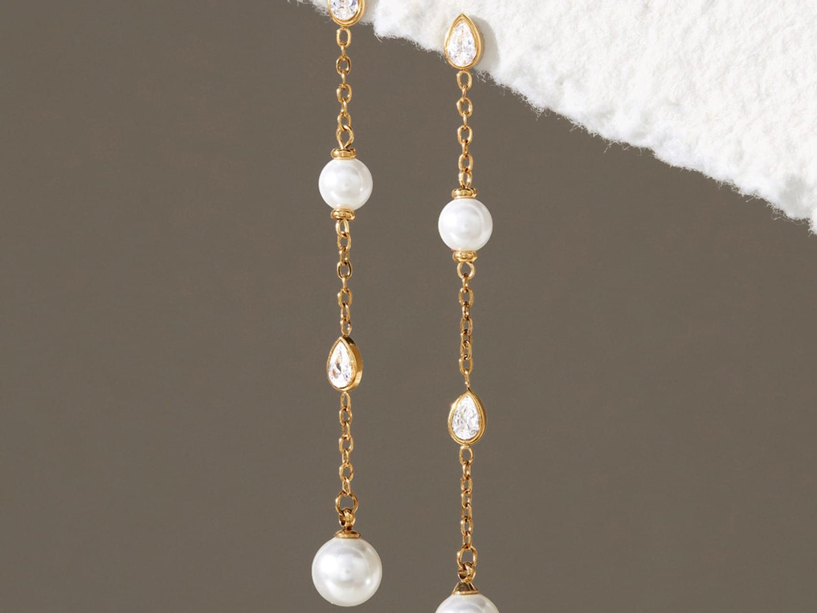 Pearl Chain Tassel Earrings — detail