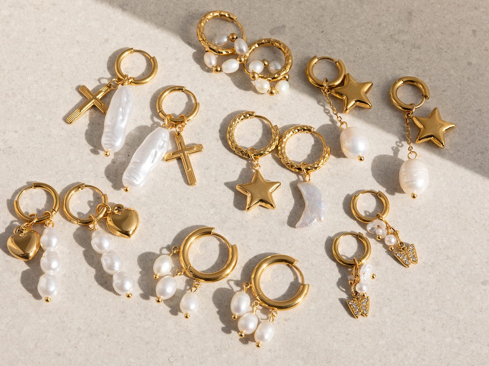 Pearl-Drop Hoop Earrings, Seven Designs — detail