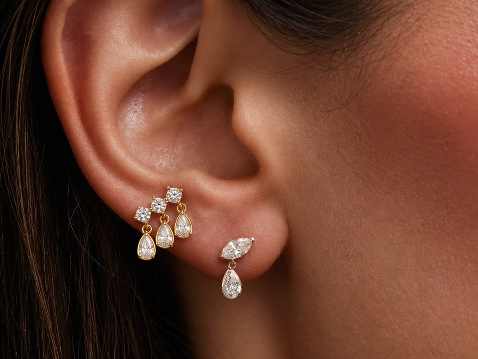 Pearl Drop Stud Earrings — detail