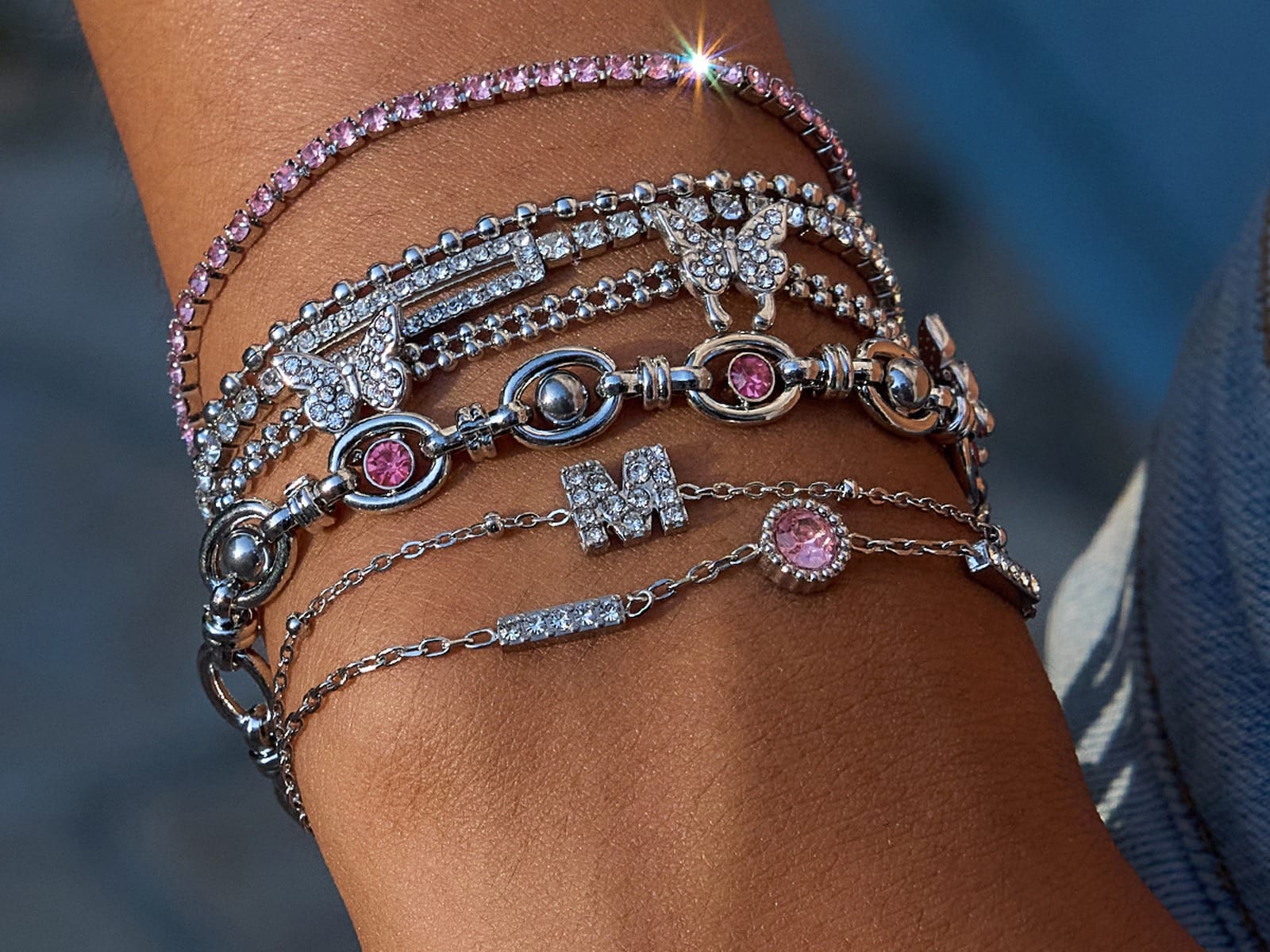 Pink CZ Star Bracelets — detail
