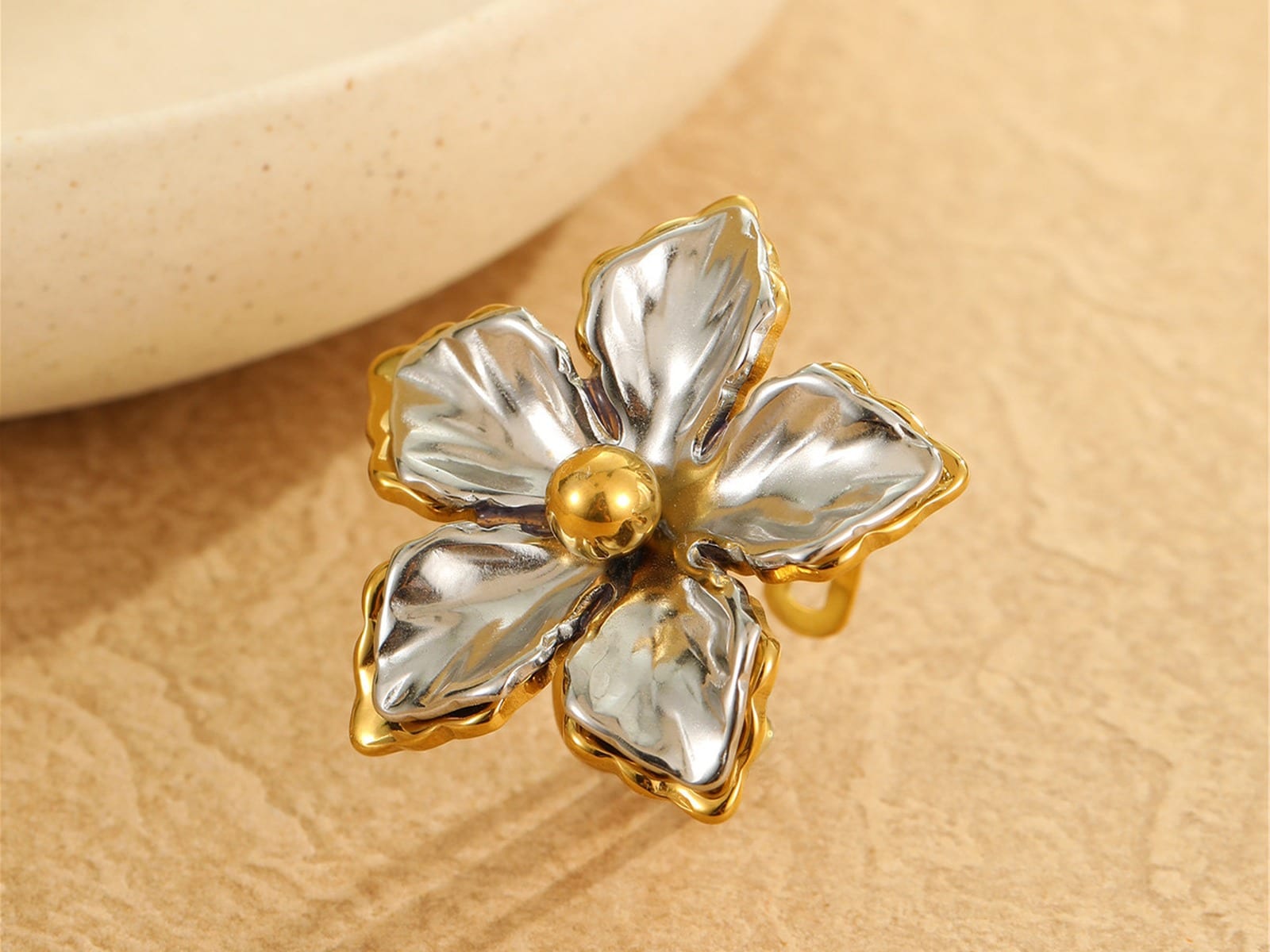 Silver Flower Statement Ring — detail