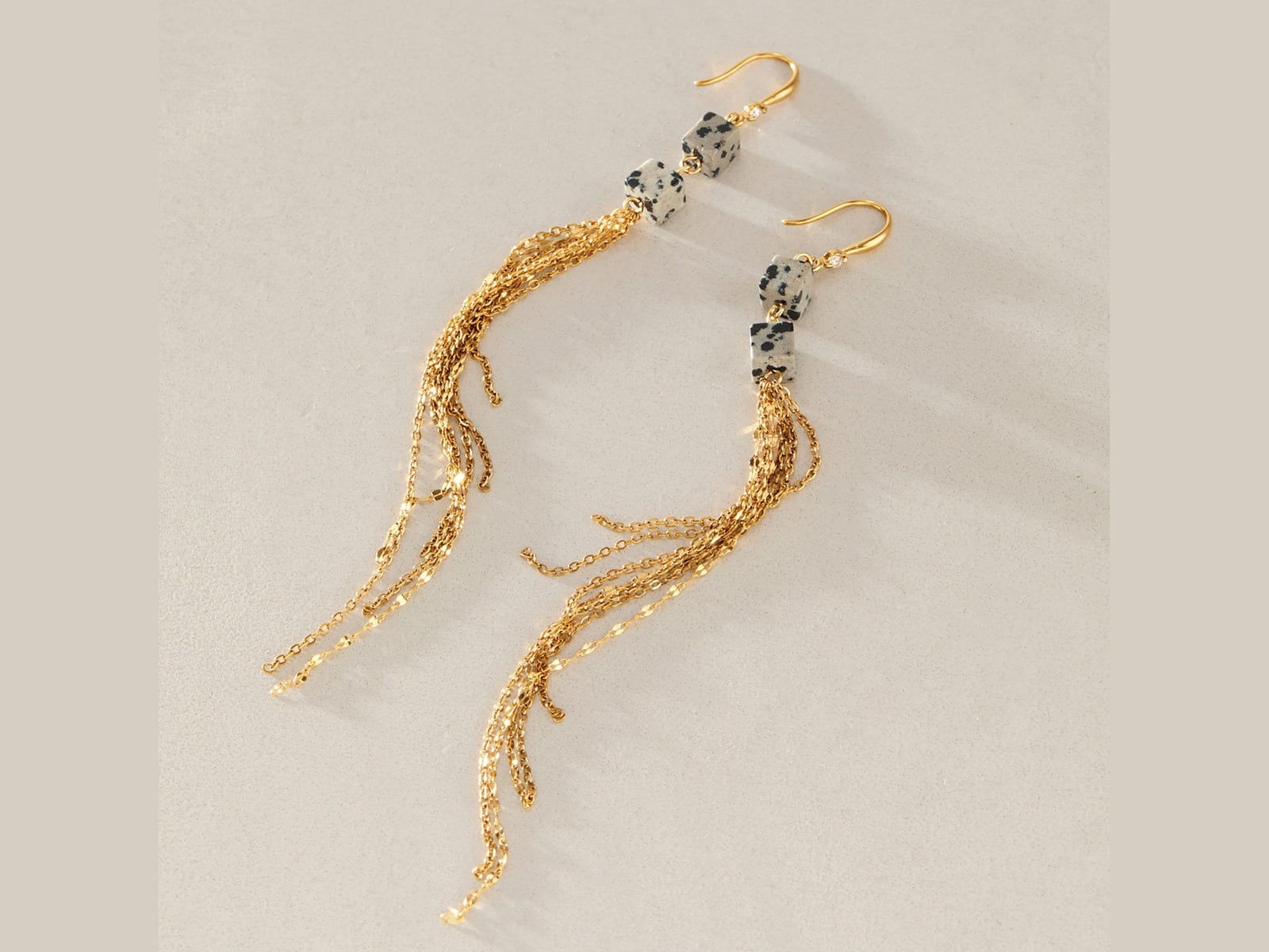 Spotted Stone Tassel Earrings — detail