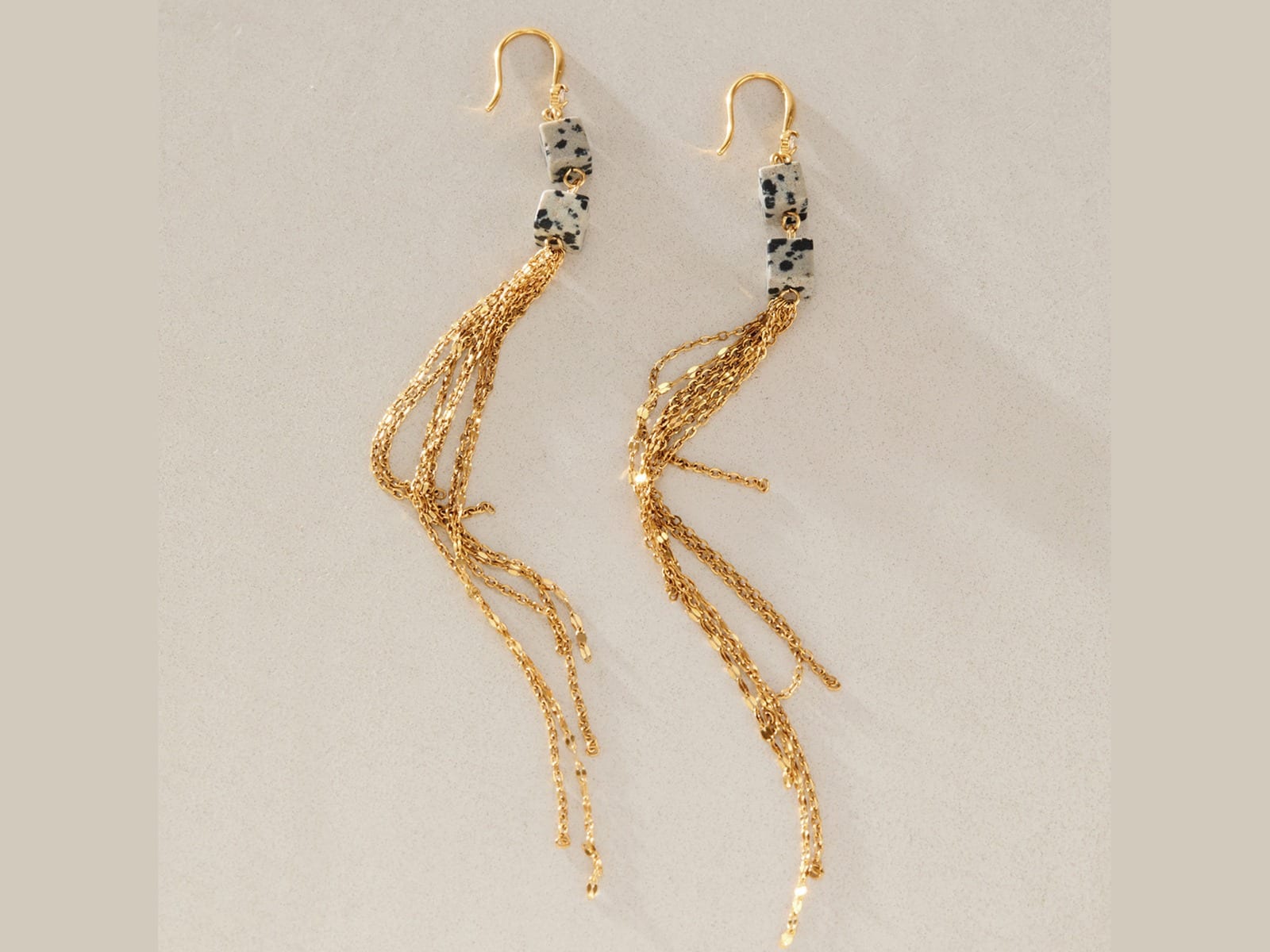 Spotted Stone Tassel Earrings — detail