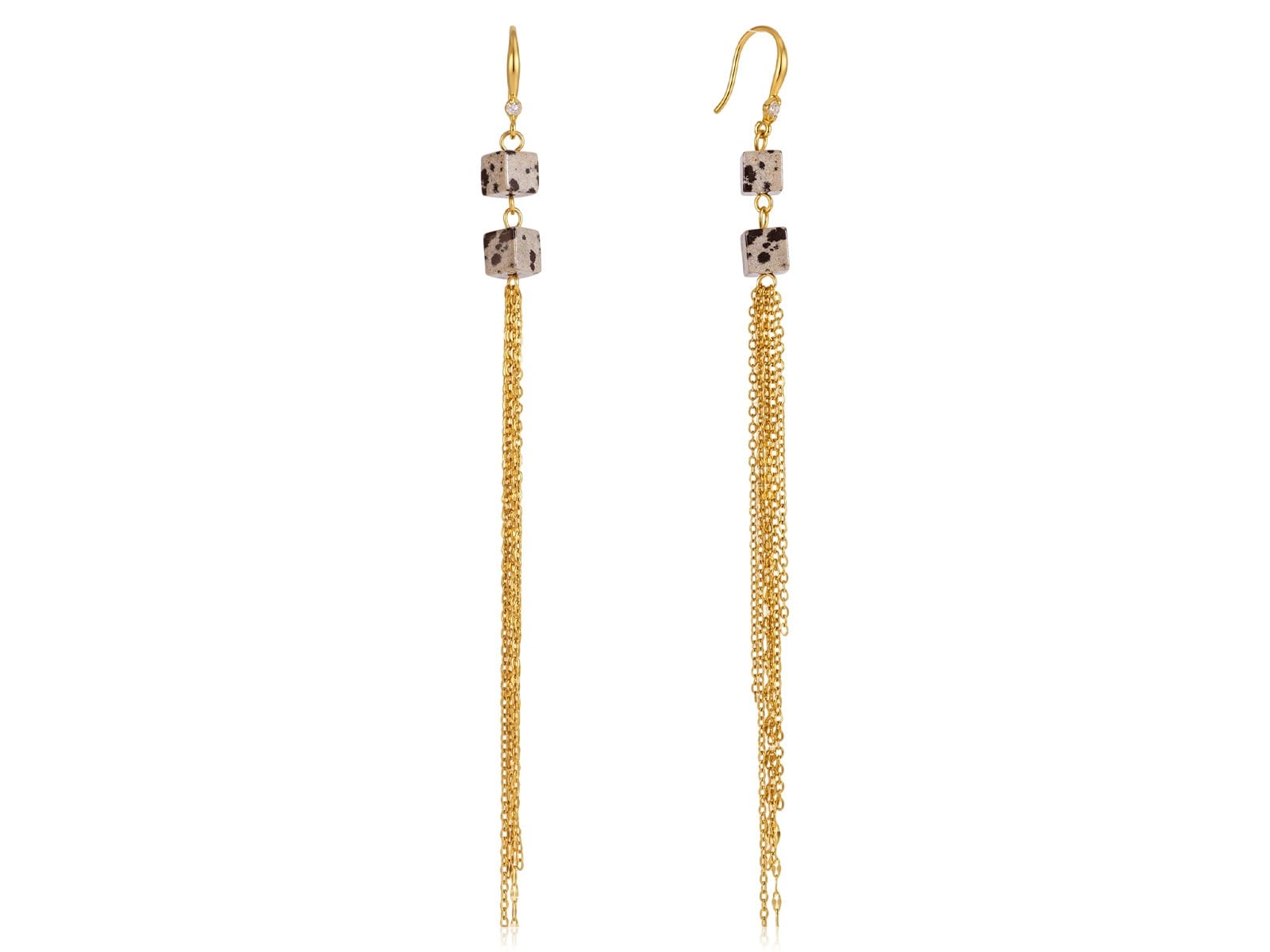 Spotted Stone Tassel Earrings