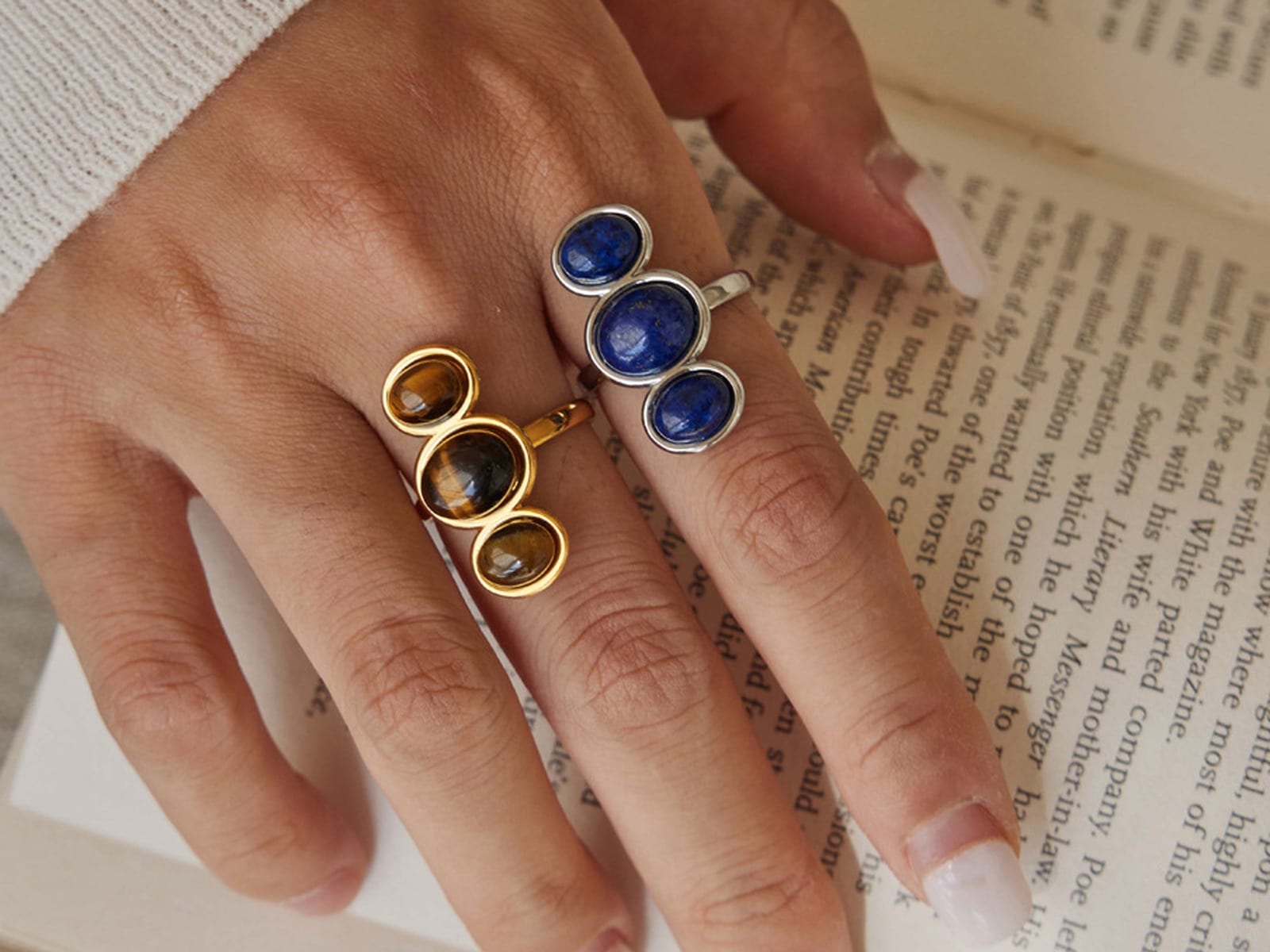 Stacked Stone Open Ring — detail