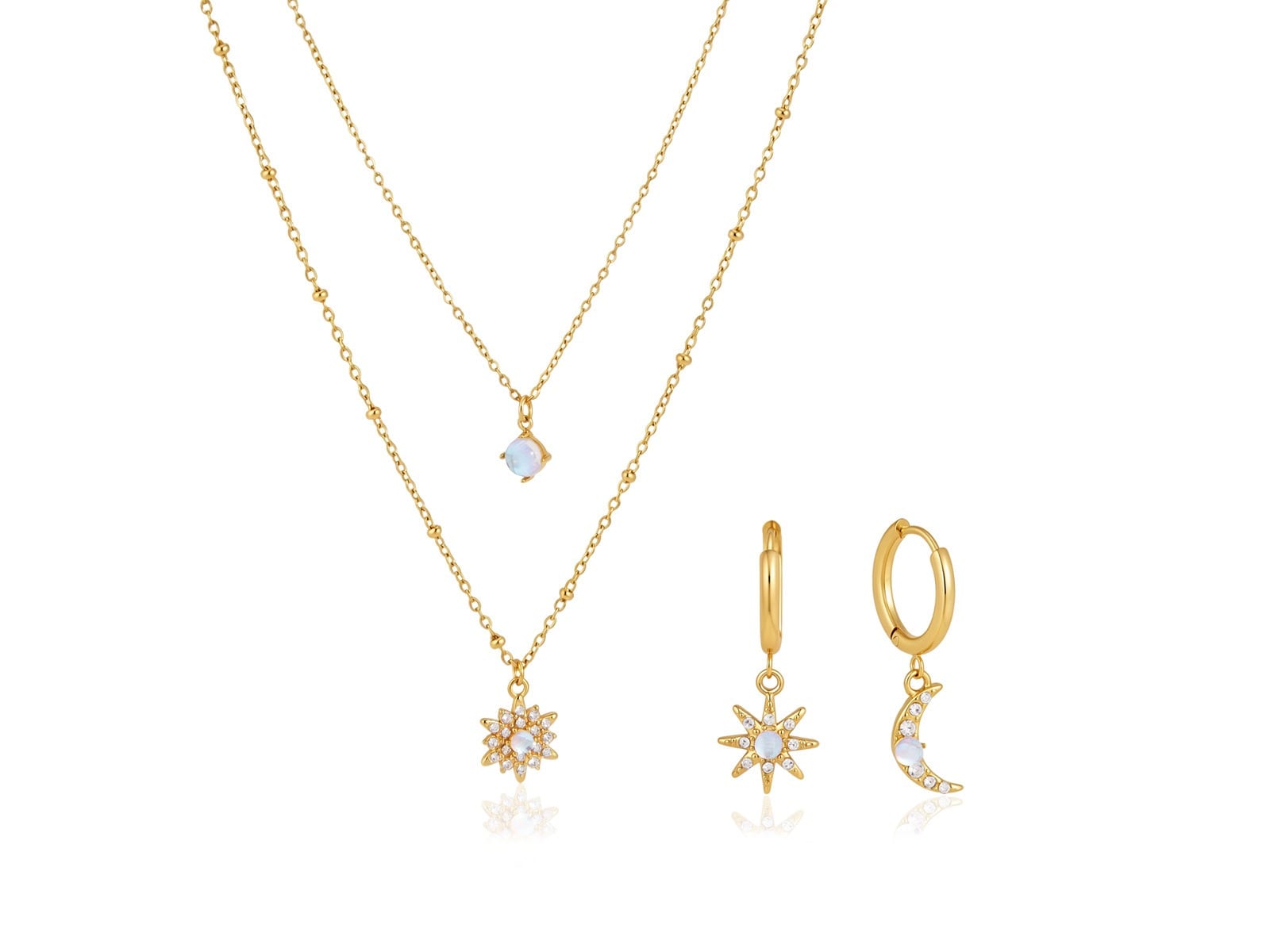Star & Moon Necklace & Earring Set