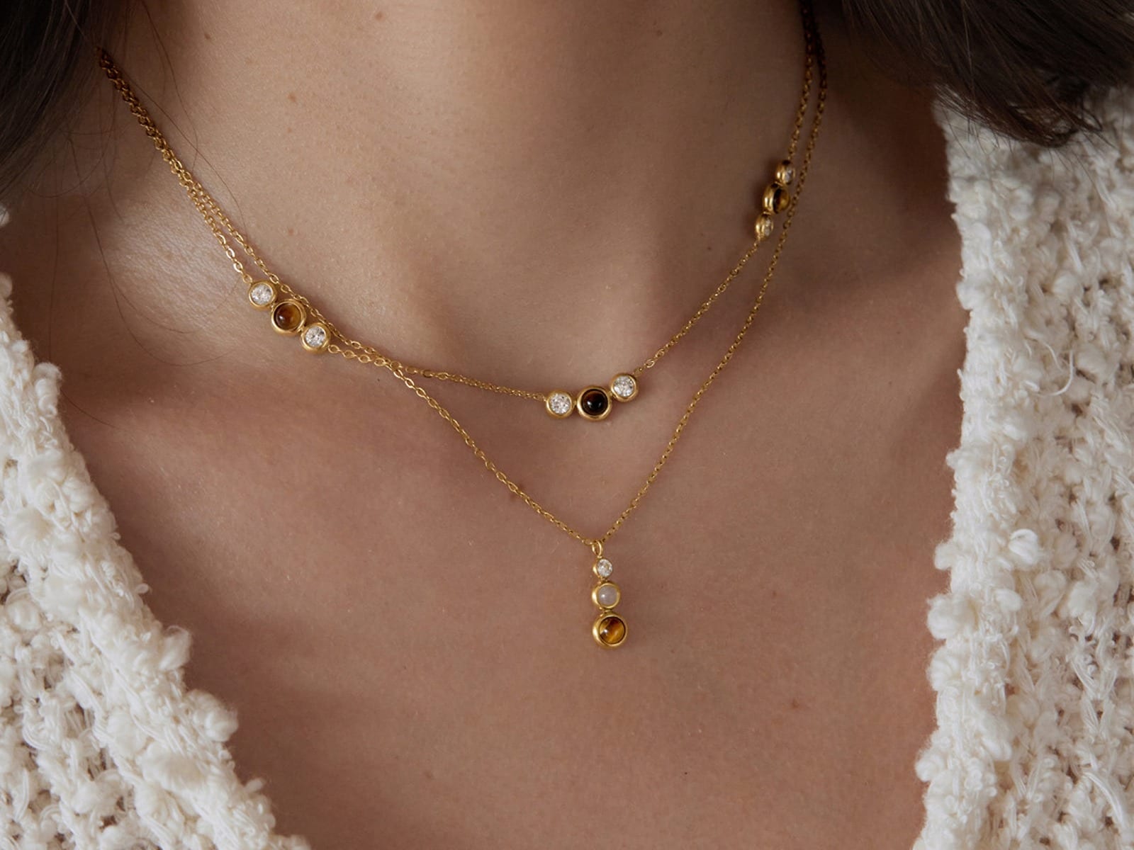 Stone Bead Layer Necklaces — detail