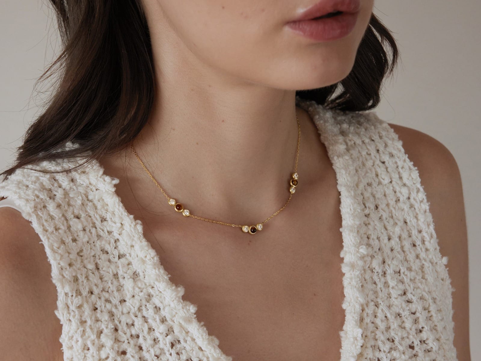 Stone Bead Layer Necklaces — detail
