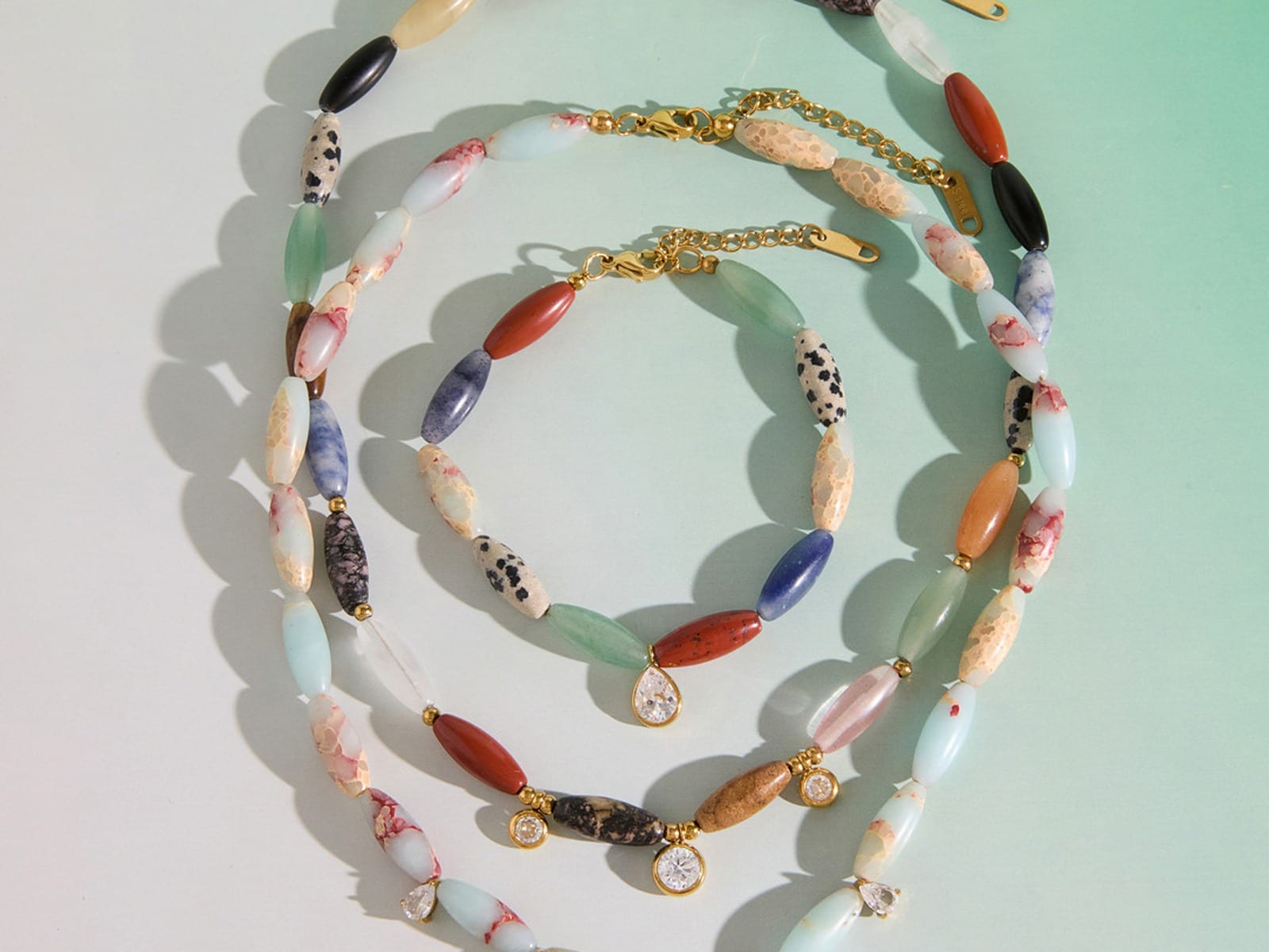 Stone Bead Necklace and Bracelet Set — detail