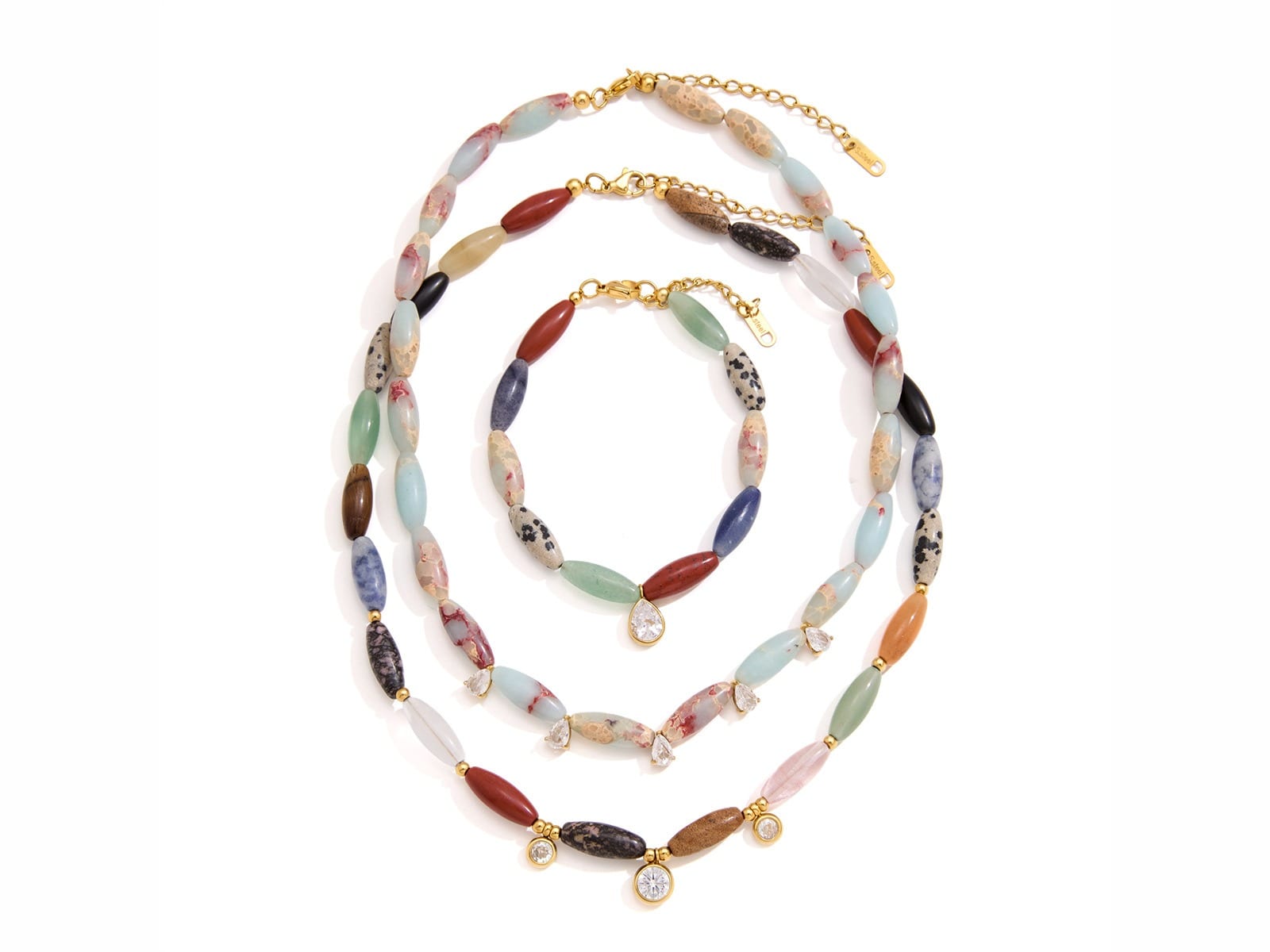 Stone Bead Necklace and Bracelet Set
