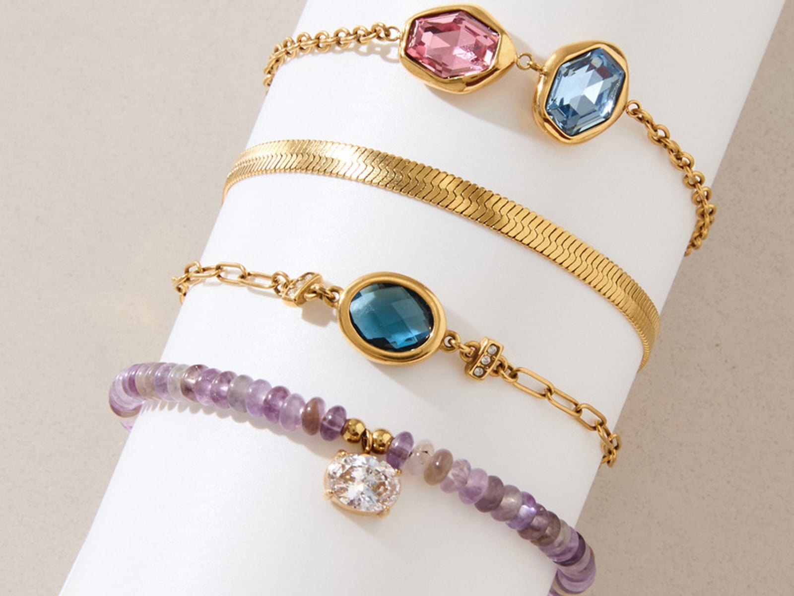 Stone Chain Bracelet Stack — detail