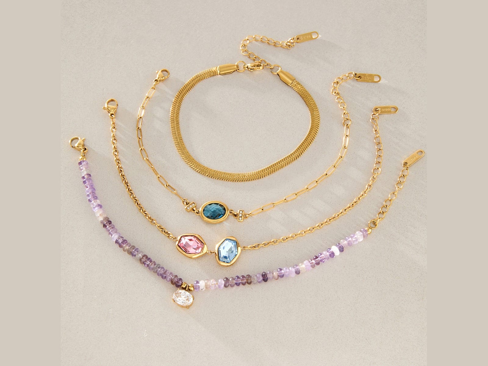 Stone Chain Bracelet Stack — detail