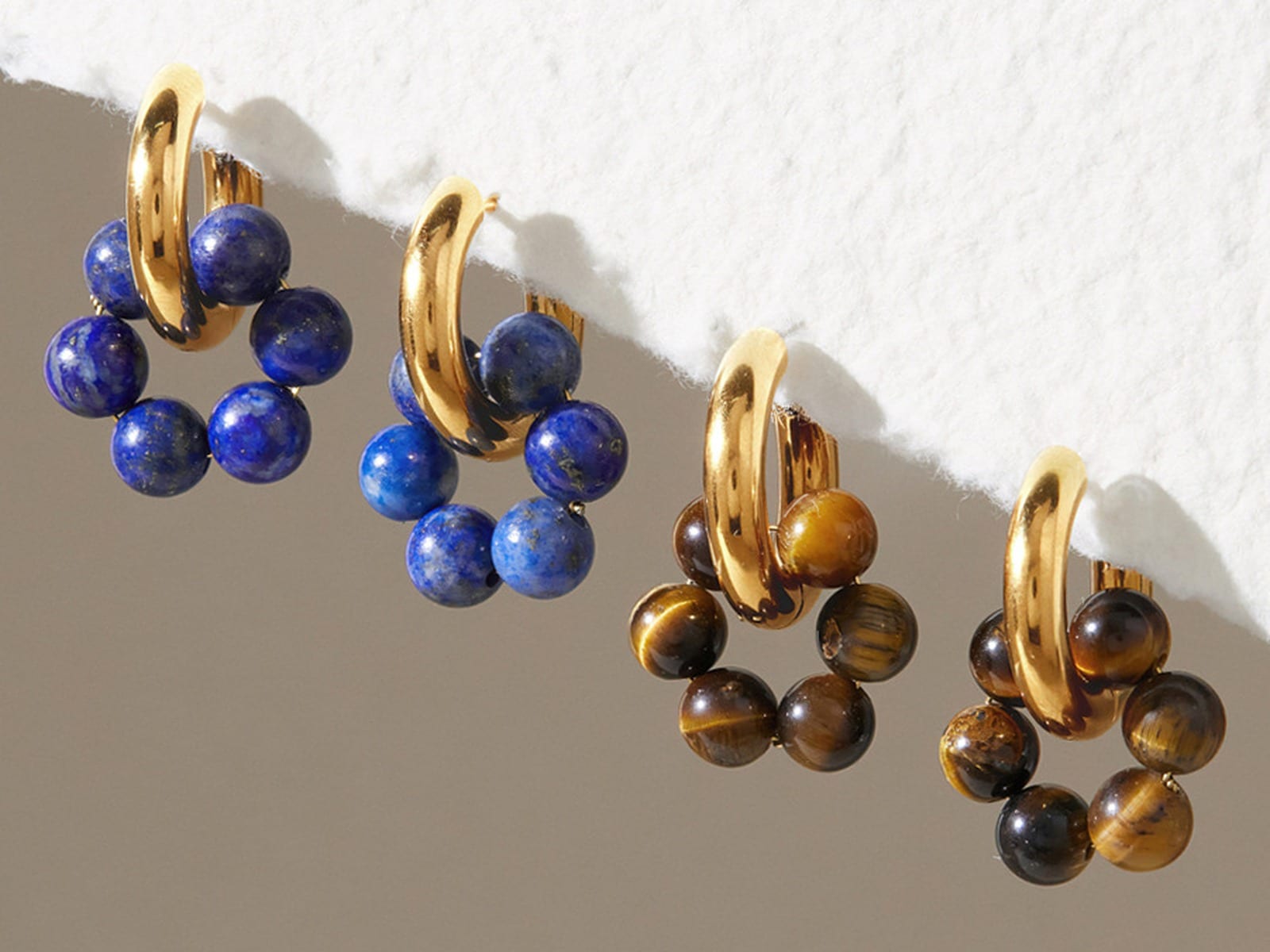 Stone Flower Hoop Earrings — detail