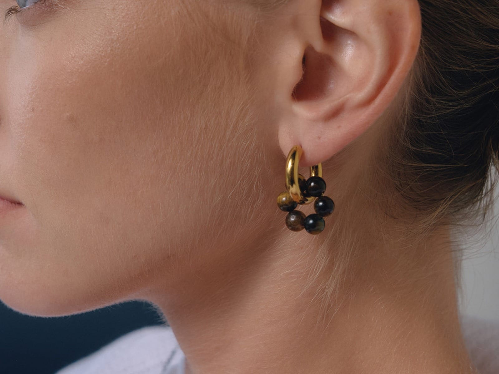 Stone Flower Hoop Earrings — detail