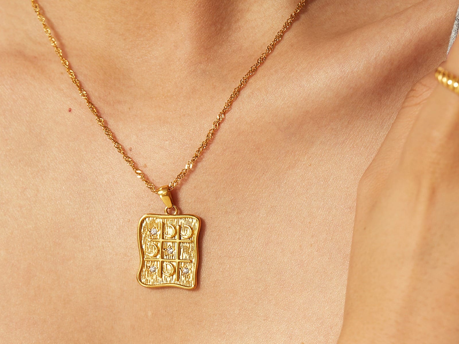 Stone & Tag Pendant Necklaces — detail