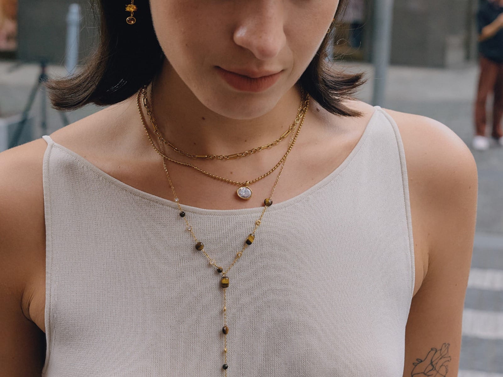 Stone Station Y Necklace — detail