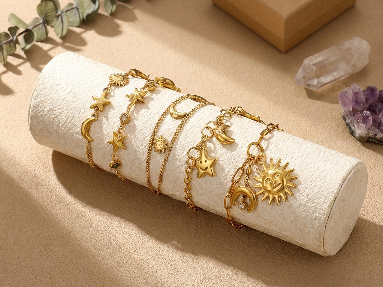 Sun Moon Star Charm Bracelet — detail