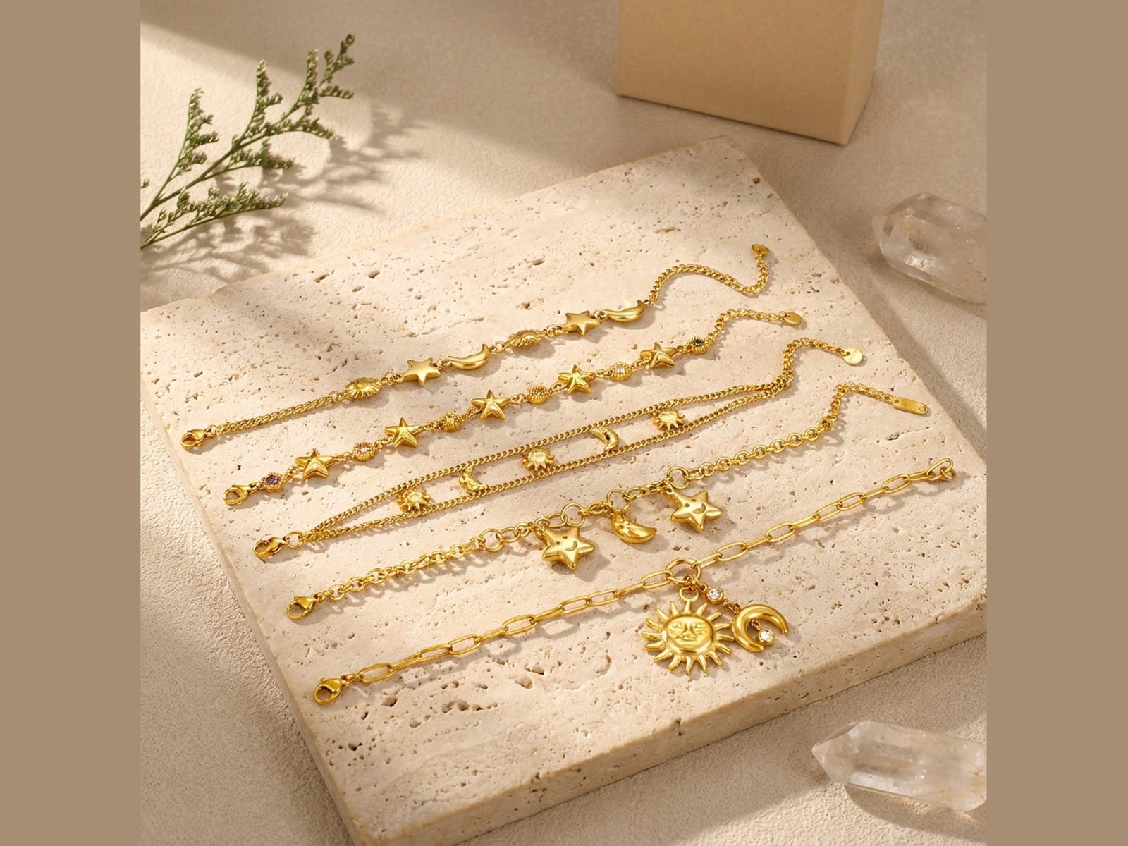 Sun Moon Star Charm Bracelet — detail
