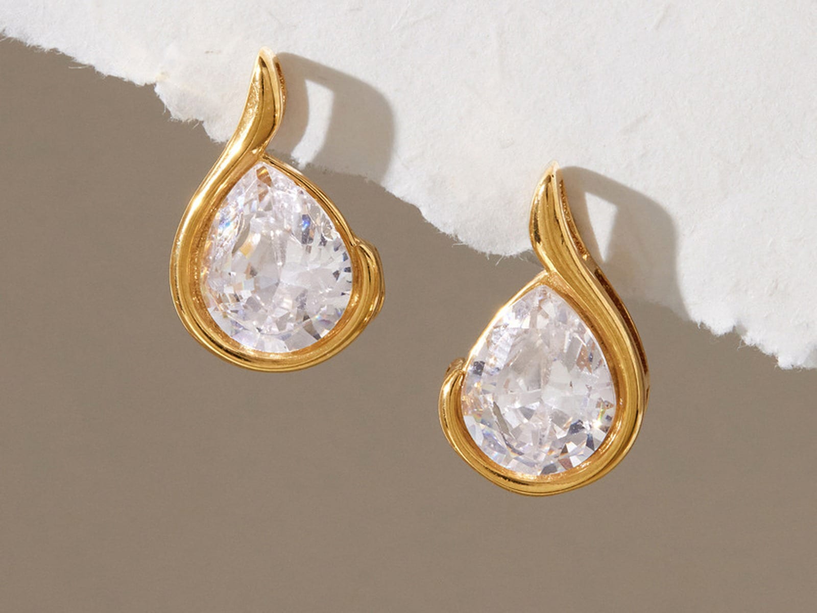 Teardrop Bezel Stud Earrings — detail