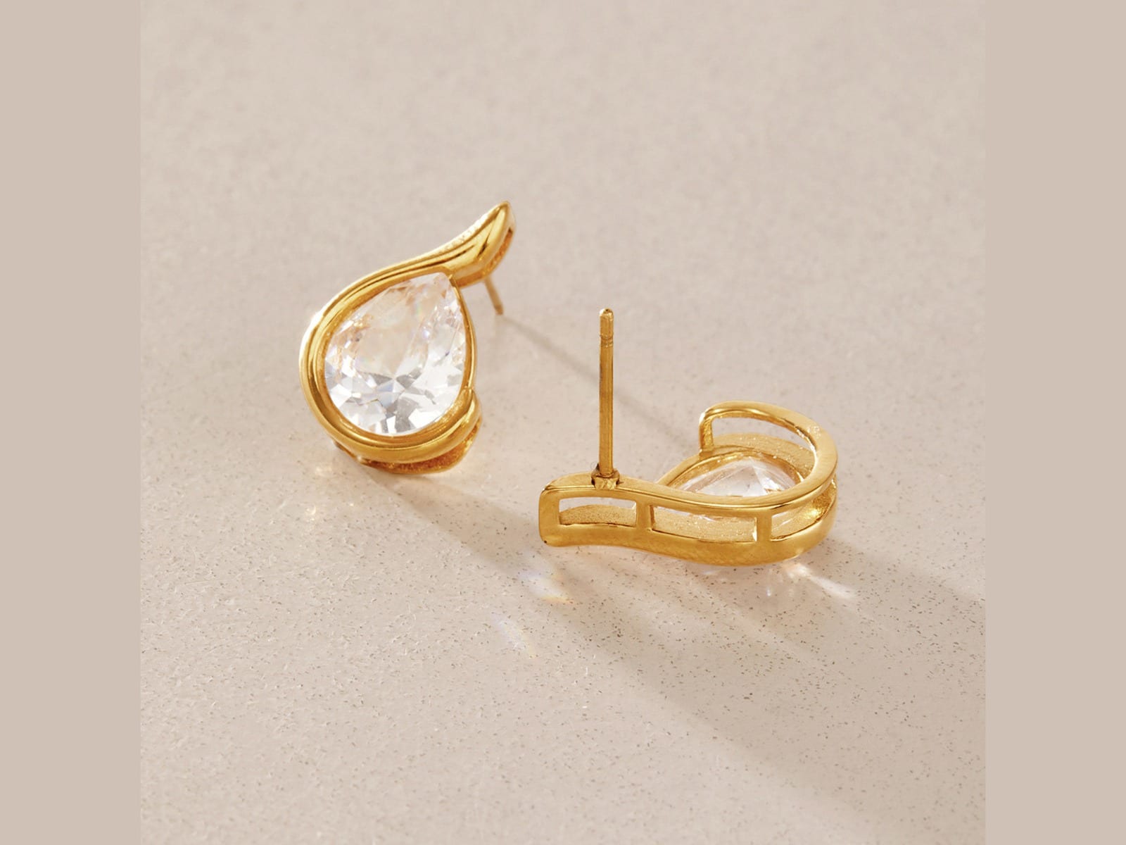 Teardrop Bezel Stud Earrings — detail