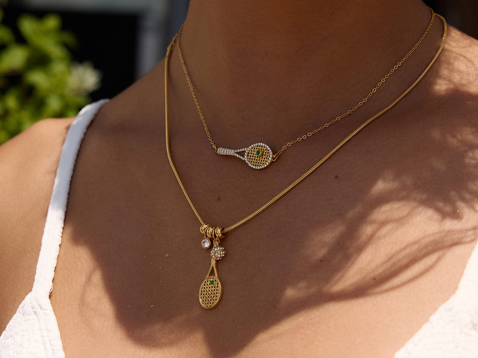Tennis Racket & Ball Necklace — detail