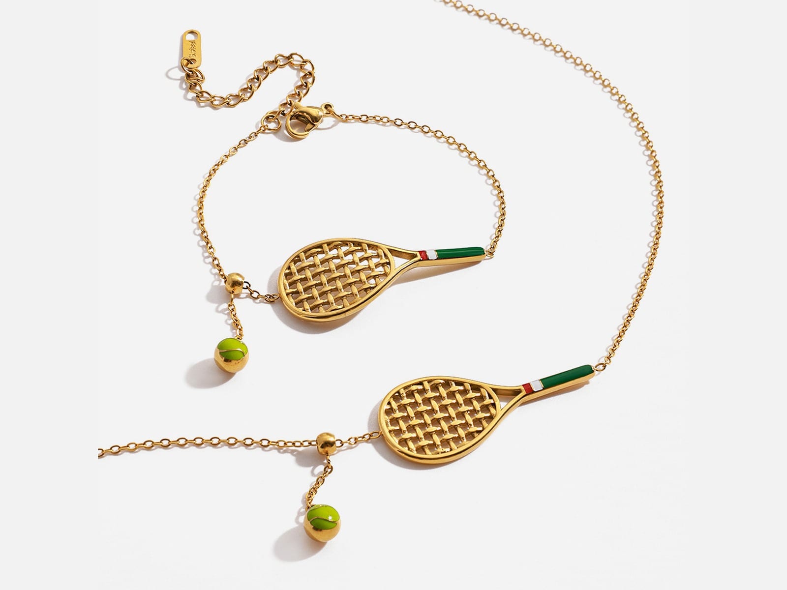 Tennis Racket Necklace & Bracelet Set — detail