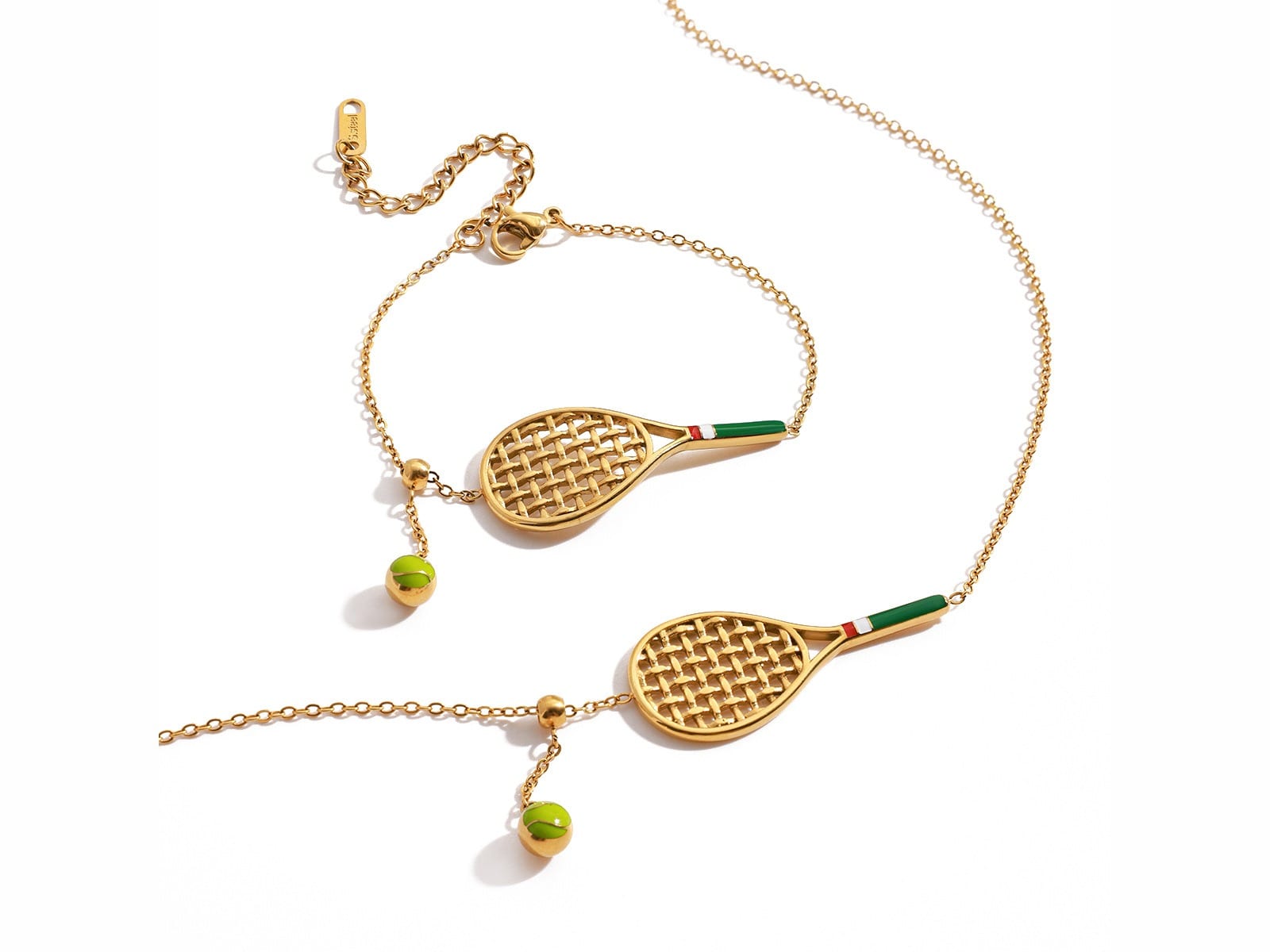 Tennis Racket Necklace & Bracelet Set