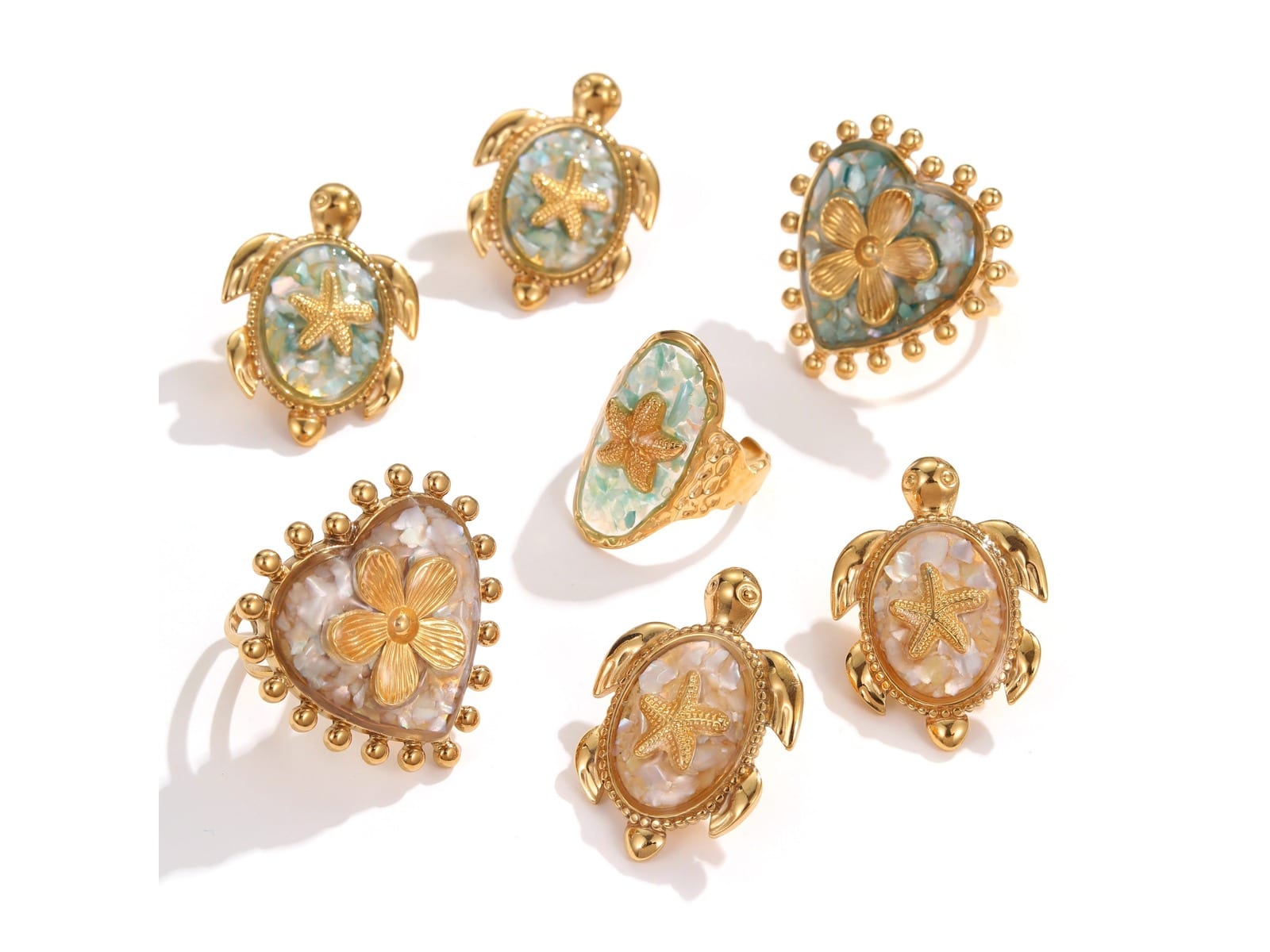 Enamel Turtle and Starfish Earrings — detail