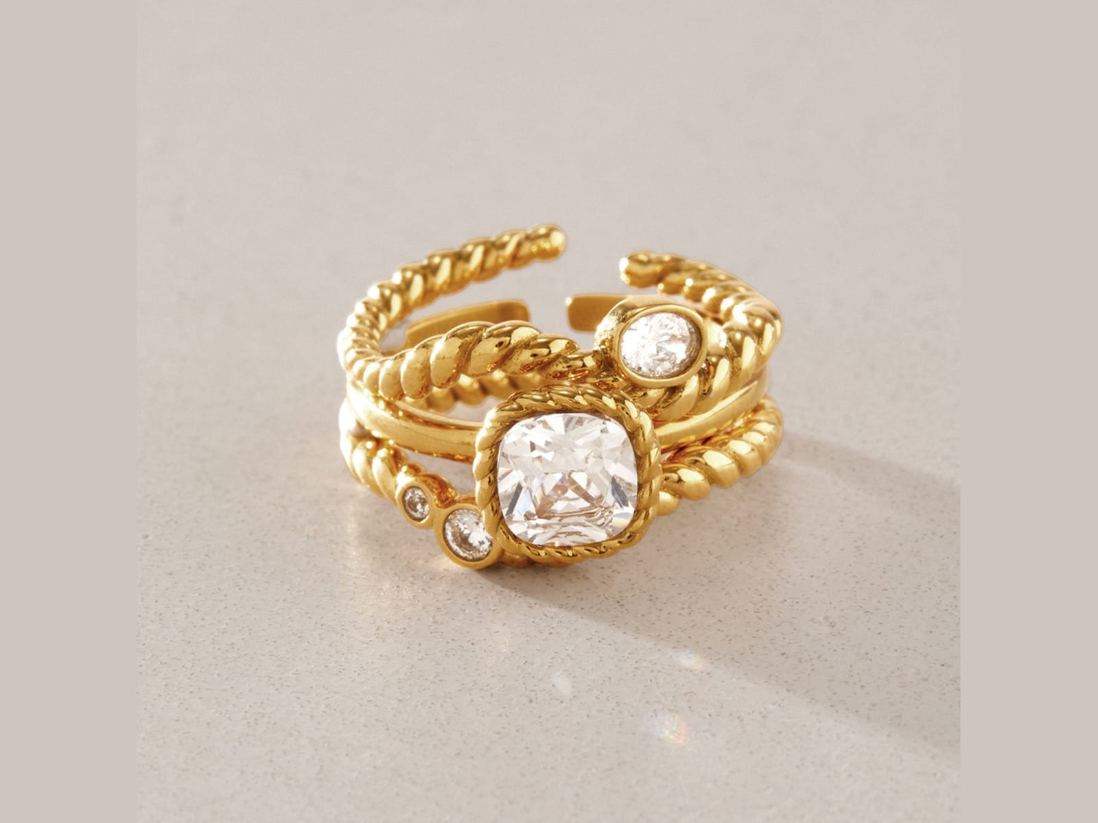 Twist Band CZ Rings — detail
