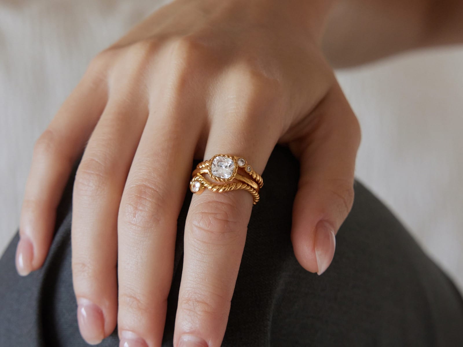 Twist Band CZ Rings — detail