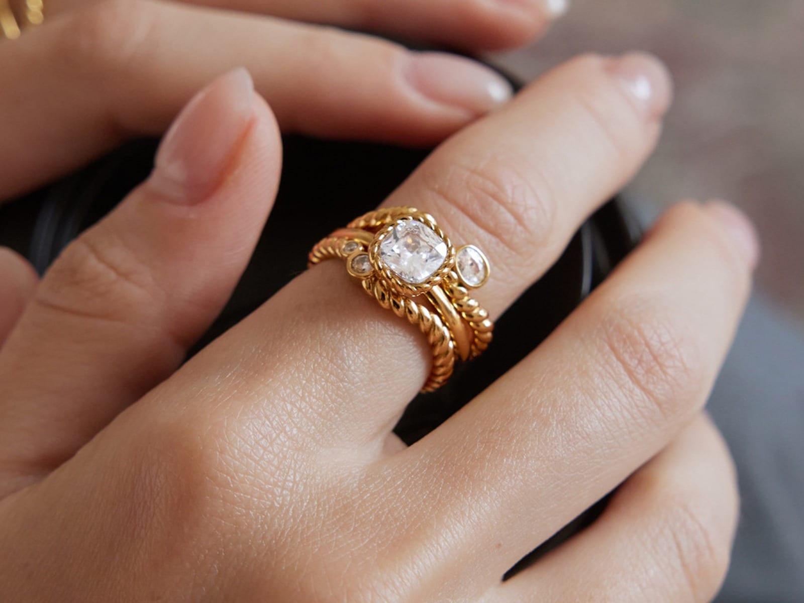 Twist Band CZ Rings — detail