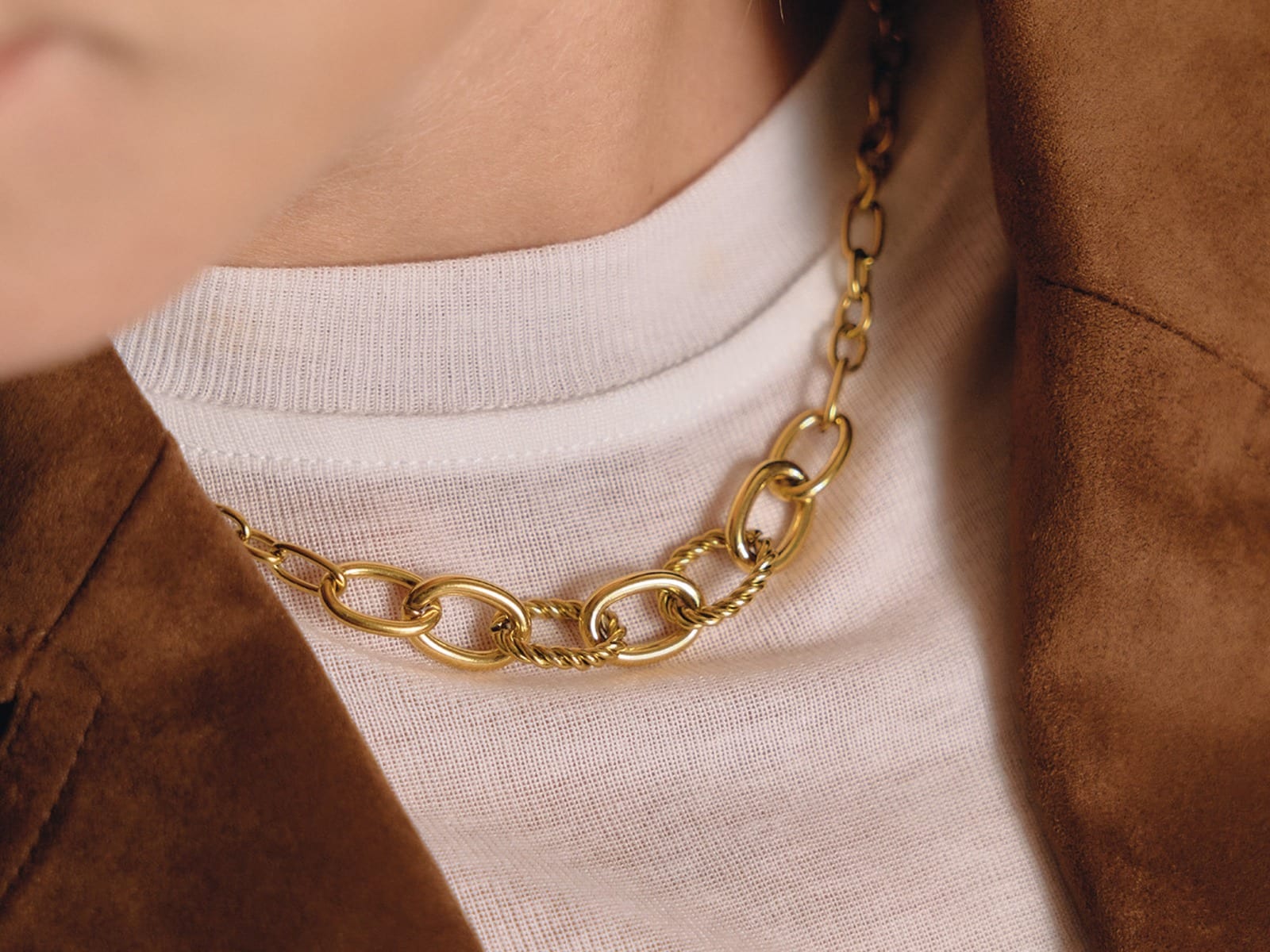 Twisted Link Double Chain Necklace — detail