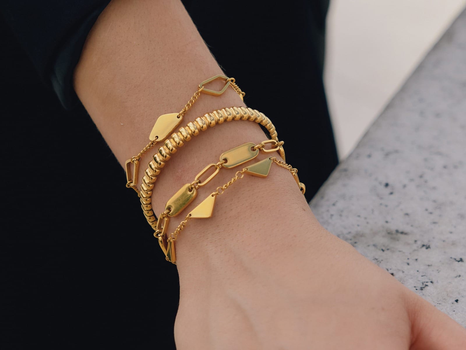 Wavy Bar Link Bracelets — detail